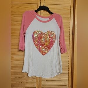 Pink and White Long Sleeve Heart Tee